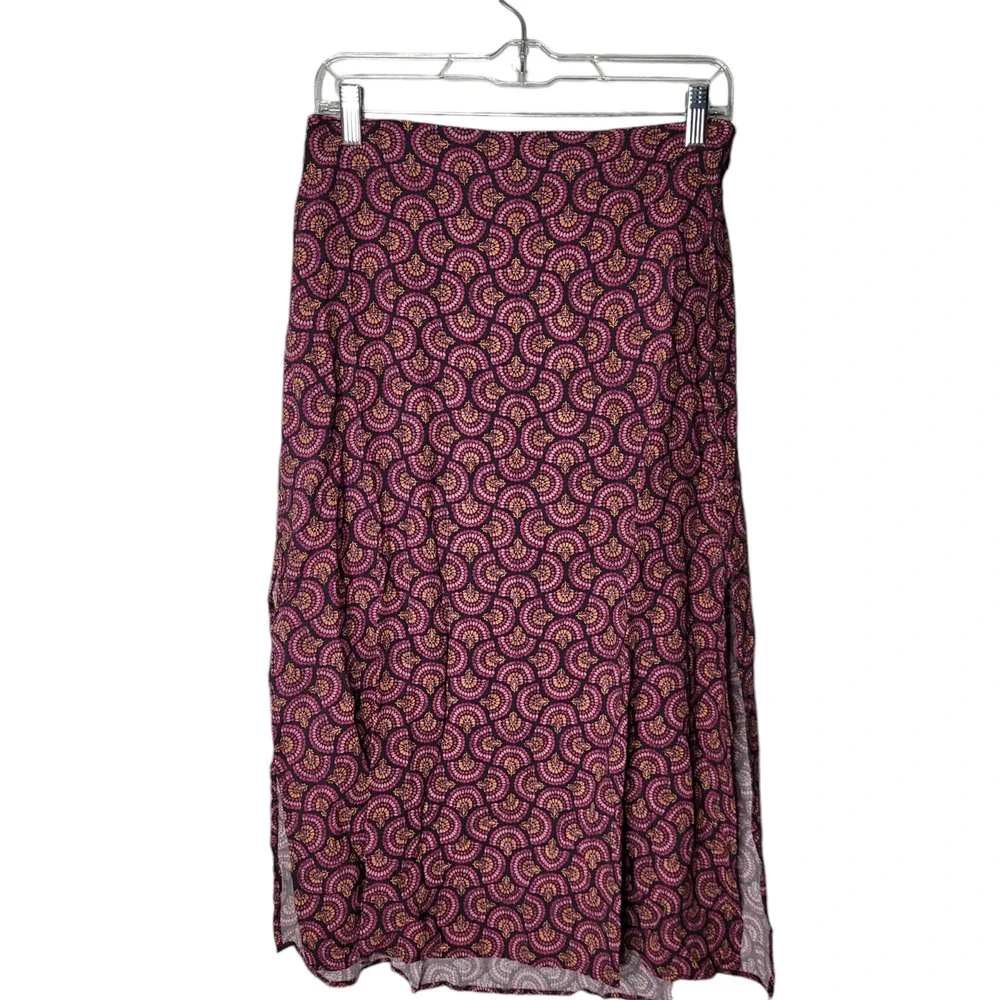 Marine Layer Womens Purple Ryan Midi Slip Skirt pink fan print Boho sz 6 - Picture 2 of 10